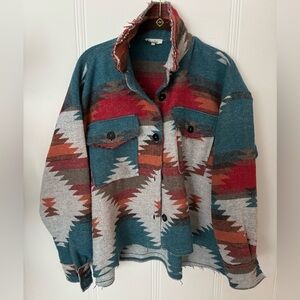 LA MIEL country Aztec boho shacket with a raw hem